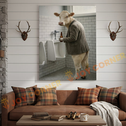 Joycorner Charolais Cow Bathroom Urinal Beer Funny Scene 3D Wrapped Canvas
