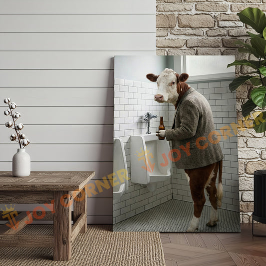 Joycorner Hereford Cow Bathroom Urinal Beer Funny Scene 3D Wrapped Canvas