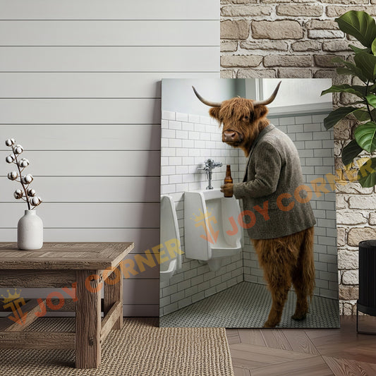 Joycorner Highland Cow Bathroom Urinal Beer Funny Scene 3D Wrapped Canvas