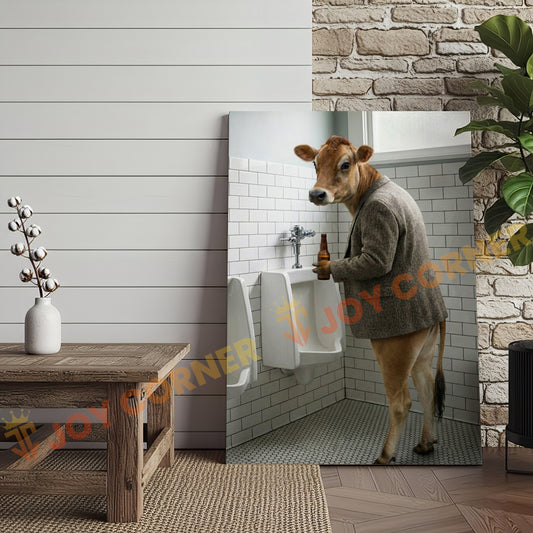 Joycorner Jersey Cow Bathroom Urinal Beer Funny Scene 3D Wrapped Canvas