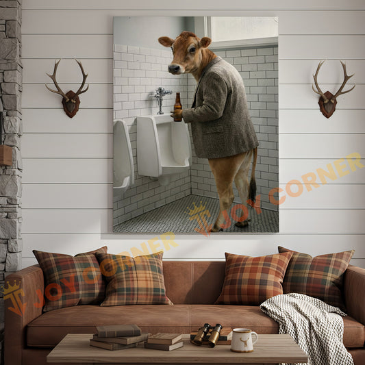 Joycorner Jersey Cow Bathroom Urinal Beer Funny Scene 3D Wrapped Canvas