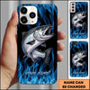 Joycorner Fishing Blue Flame Smoke Background Personalized Name 3D Phone Case (10 Fish Species)