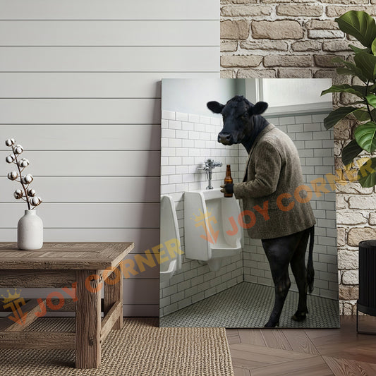 Joycorner Black Angus Cow Bathroom Urinal Beer Funny Scene 3D Wrapped Canvas