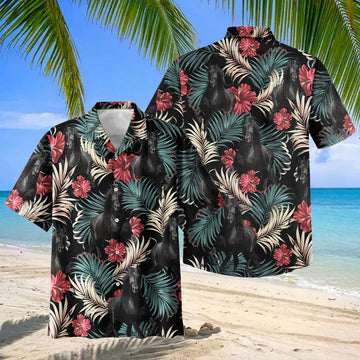 Joycorners Friesian Equestrian Tropical Hawaiian Shirt