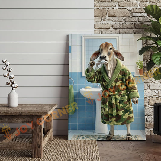 Joycorner Brahman Cow Brushing Teeth Morning Bathroom 3D Wrapped Canvas
