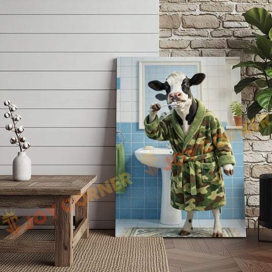 Joycorner Holstein Cow Brushing Teeth Morning Bathroom 3D Wrapped Canvas