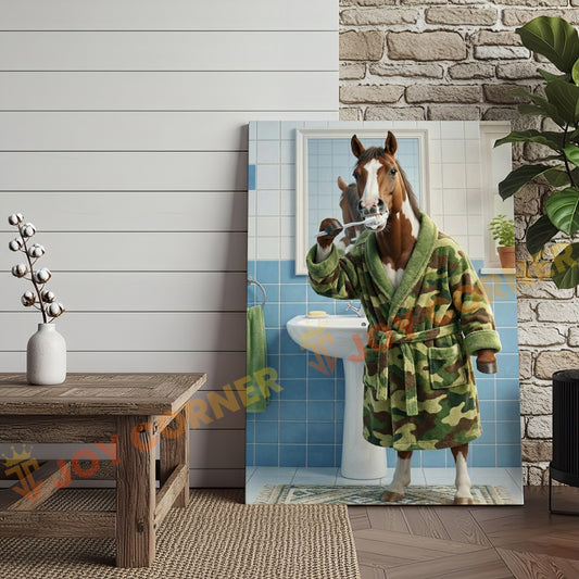 Joycorner Horse Cow Brushing Teeth Morning Bathroom 3D Wrapped Canvas