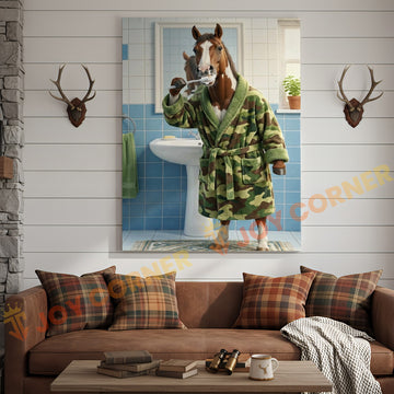 Joycorner Horse Cow Brushing Teeth Morning Bathroom 3D Wrapped Canvas