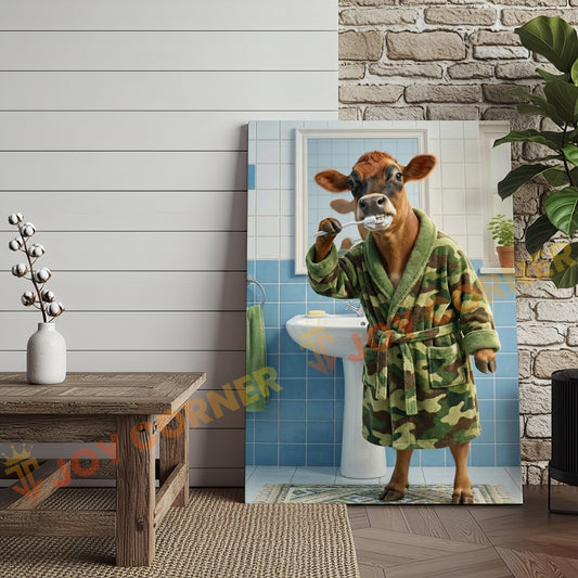 Joycorner Jersey Cow Brushing Teeth Morning Bathroom 3D Wrapped Canvas