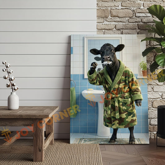Joycorner Black Angus Cow Brushing Teeth Morning Bathroom 3D Wrapped Canvas
