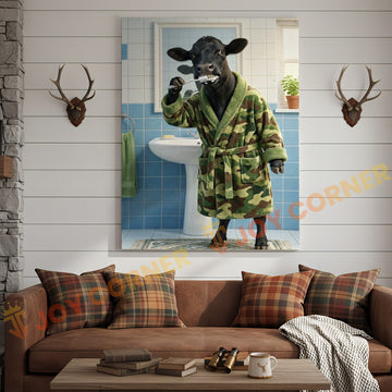 Joycorner Black Angus Cow Brushing Teeth Morning Bathroom 3D Wrapped Canvas