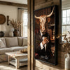 Joycorners Texas Longhorn Luxury Tuxedo Gentleman Cigar Library Scene Personalized Name Wall Art Canvas