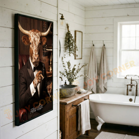 Joycorners Texas Longhorn Luxury Tuxedo Gentleman Cigar Library Scene Personalized Name Wall Art Canvas