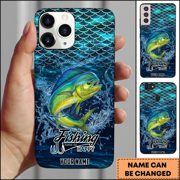 Joycorners Mahi-mahi Fishing Phone Case Fish Scale Pattern Splash Design Personalized Name 3D Phone Case