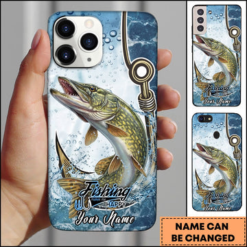 Joycorners Pike Fishing Phone Case Hook Line Ocean Bubble Design Personalized Name Phone Case