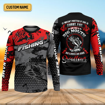 Joycorners As Long As She Swallows Funny Fishing Shirt, SPF Shirt For Men, Gift For Fisherman, Men's Fishing Shirt