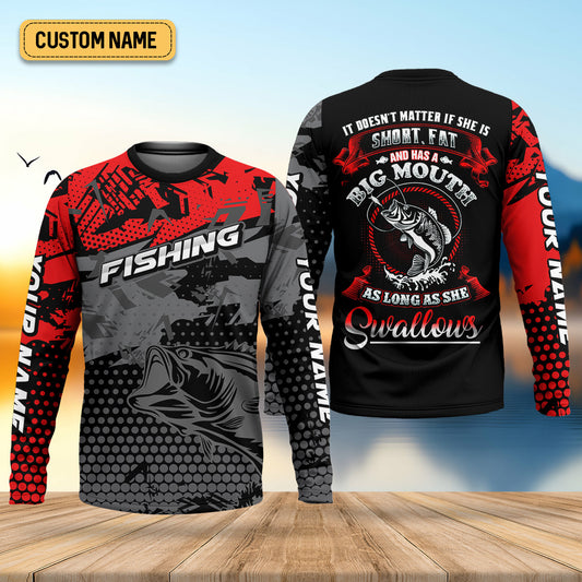 Joycorners As Long As She Swallows Funny Fishing Shirt, SPF Shirt For Men, Gift For Fisherman, Men's Fishing Shirt