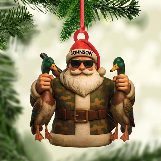 Joycorners Personalized Duck Hunter Santa Acrylic Ornament - Funny Christmas Gift for Hunters - Custom Name Camo Decor MT1111