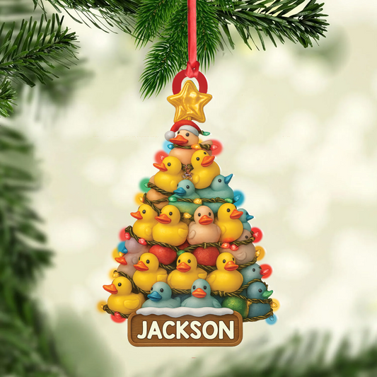 Joycorners Personalized Funny Rubber Duck Acrylic Christmas Tree Ornament – Custom Name Xmas Decoration for Hunter or Family, Cute Holiday Ornament MT1111