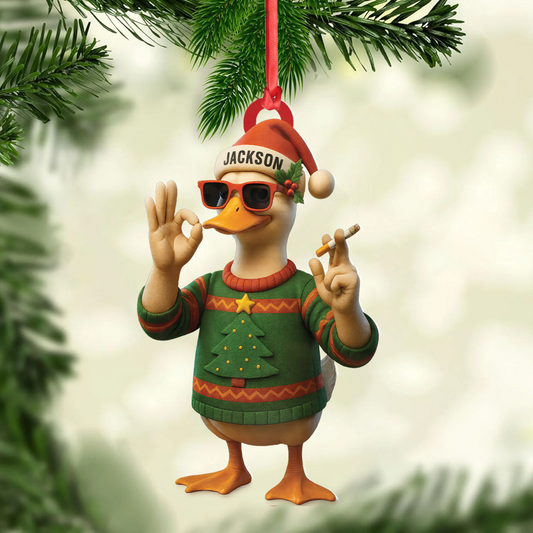 Joycorners Personalized Funny Cool Duck Acrylic Christmas Ornament – Custom Name Xmas Decor, Unique Holiday Ornament for Hunter or Friend MT1111