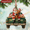 Joycorners Christmas Farm Truck Santa & Cows Ornament, Custom Name Acrylic Ornament (9 Breed Options)