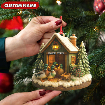 Joycorners Personalized Acrylic Mallard Duck Family Christmas Ornament – Rustic Holiday Cabin Decor for Nature & Wildlife Lovers MT1111