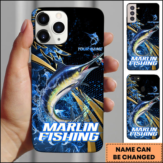 Joycorners Marlin Splash Water Lightning Stripe Dark Blue Art Golden Line  Personalized Name Phone Case