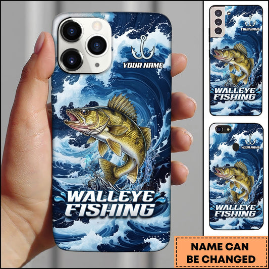Joycorners Walleye Fishing Blue Water Wave Premium Style Sport Personalized Name Phone Case