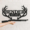 Maxcorners Personalized Metal Sign WITH LED/WITHOUT LED – Deer Antler Hunting Wall Decor with Rifle – Custom Rustic Cabin Sign for Hunters MT0110