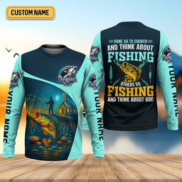 Joycorners Some Go To Church And Think About Fishing Christian Fishing SPF Shirt For Men, Fisherman Gift, Men's Fishing Shirt