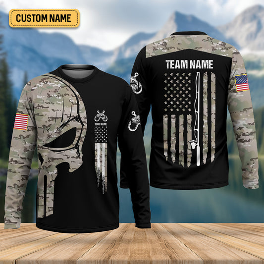 Joycorners Custom Camo Patriotic Fishing Shirt, Fishing UPF Shirts, Fishing Gifts For Men, Men's Fishing Shirt