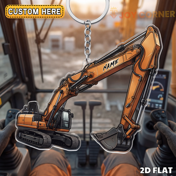 Joycorners Long Arm Excavator 2D Keychain Construction Equipment Custom Name