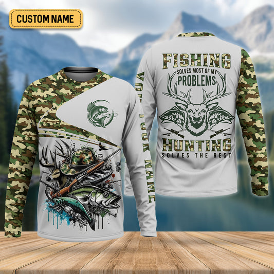 Joycorners Fishing Solves Most Of My Problems Hunting Solves The Rest T-Shirt, Fisherman Outfit, Mens Casual Shirts