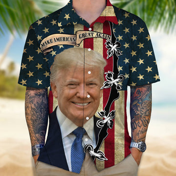 Joycorner Make America Great Again Trump 2024 With American Flag Hawaiian Shirt