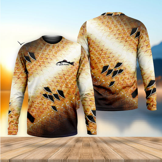 Joycorners Yellow Fish Scale Fishing UPF Shirts, Custom Fishing Shirt, Gift For Fisherman, Mens Casual Shirts