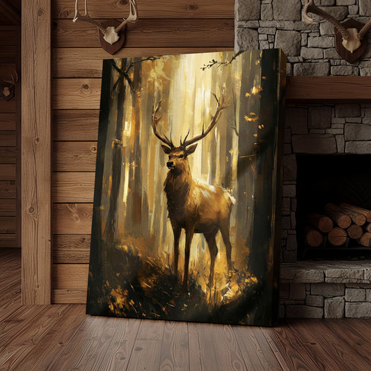 Joycorner Majestic Deer Golden Forest Light Painting Canvas