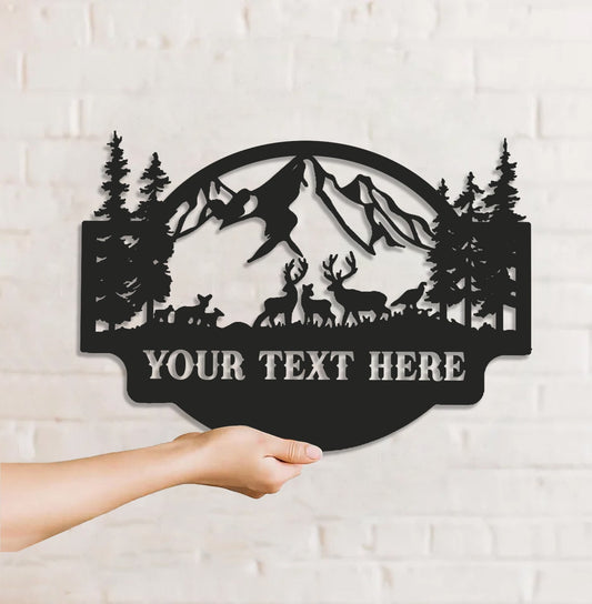 Maxcorners Personalized Deer Metal Sign WITH LED/WITHOUT LED - Mountain Cabin Name Sign, Rustic Wildlife Outdoor Wall Art for Lodge & Porch Decor MT0110