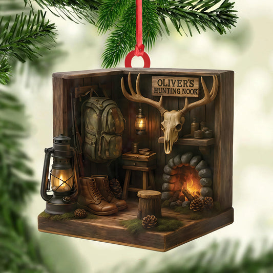 Joycorners Personalized Hunting Cabin Ornament, Custom Name Deer Antler Lodge Christmas Decoration MT1111