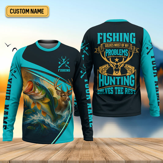 Joycorners Fishing Solves Most Of My Problems Fishing UPF Shirts, Fishing Gifts For Men, Fishing And Hunting SPF Shirt