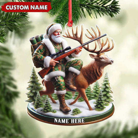 Joycorners Personalized Acrylic Hunter Santa Riding Deer Christmas Ornament - Custom Hunting Gift Decoration MT1111