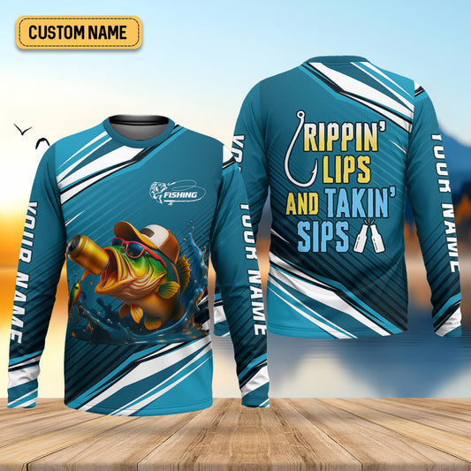 Joycorners Rippin' Lips & Takin' Sips Fishing SPF Shirt For Men, Gift For Fisherman, Fishing Shirts For Men