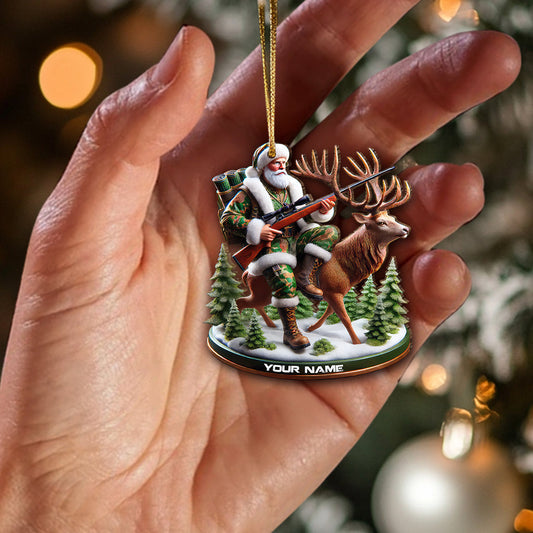 Joycorners Custom Name Santa Deer Hunting Ornament, Deer Hunter Christmas Gift 2D Flat LM2211