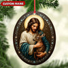 Joycorners Custom Jesus Holding Deer Christmas Ornament, Personalized Name Christian Tree Decoration, Religious Woodland Gift for Faith Family MT2411