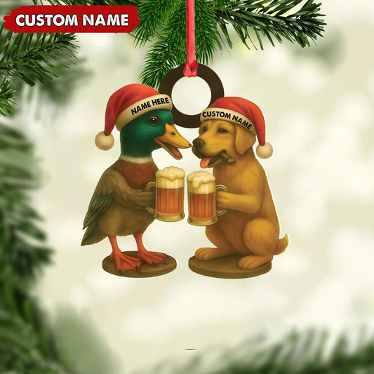 Joycorners Custom Duck & Dog Acrylic Christmas Ornament – Personalized Hunter Gift MT1111