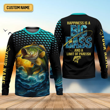 Joycorners Happiness Is A Big Bass And A Limit Of Panfish Fishing UPF Shirts, Funny Fishing Shirt, Fishing Gifts For Men