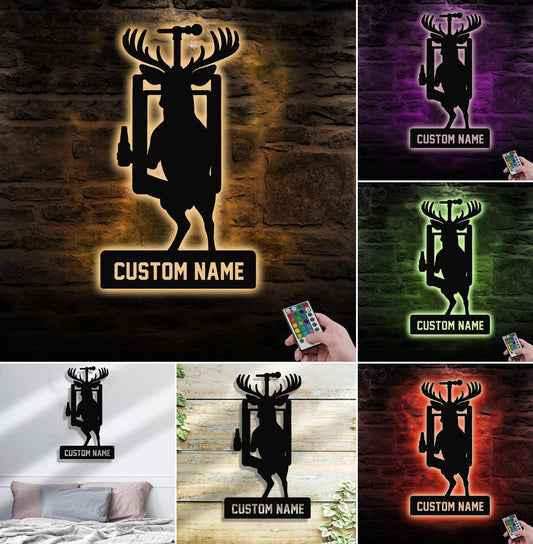 Maxcorners Personalized Deer Hunting Metal Sign WITH LED/WITHOUT LED, Rustic Wall Decor for Cabin, Lodge, Mancave, Unique Wildlife Gift MT0110