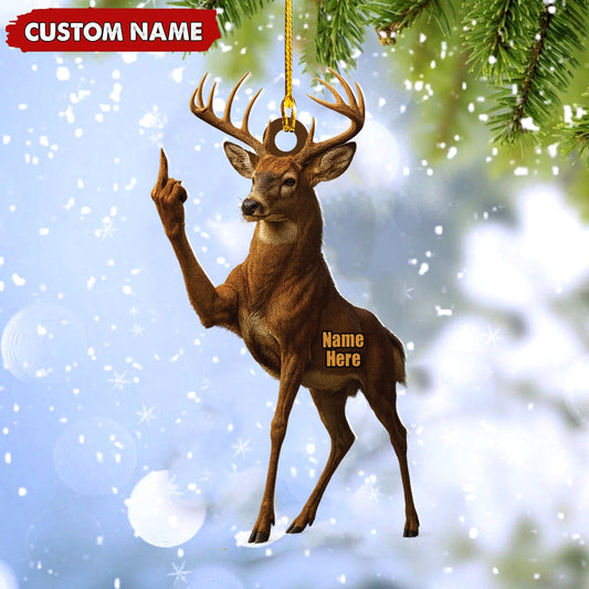 Joycorners Personalized Funny Deer Buck Fukin' Finger Hunting Acrylic Christmas Ornament – Custom Gift for Hunters MT1111