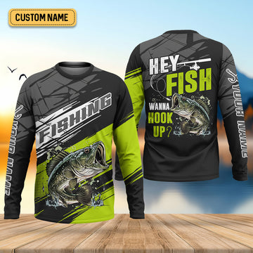 Joycorners Hey Fish Wanna Hook Up Neon Fishing SPF Shirt For Men, Fishing Gifts For Men, Men's Fishing Shirt
