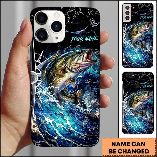 Joycorners Bass Electric Wave Splash Dark Blue Art Personalized Name Phone Case