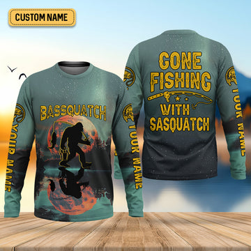 Joycorners Gone Fishing With Sasquatch Bassquatch Fishing UPF Shirts, Fishing Gifts For Men, Men's Fishing Shirt